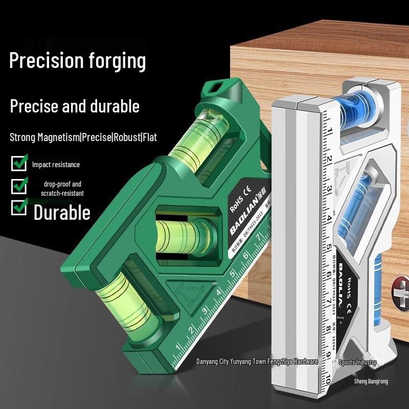 Strong Magnetic High Precision Mini Spirit Level With Protractor 105mm Green 1pc