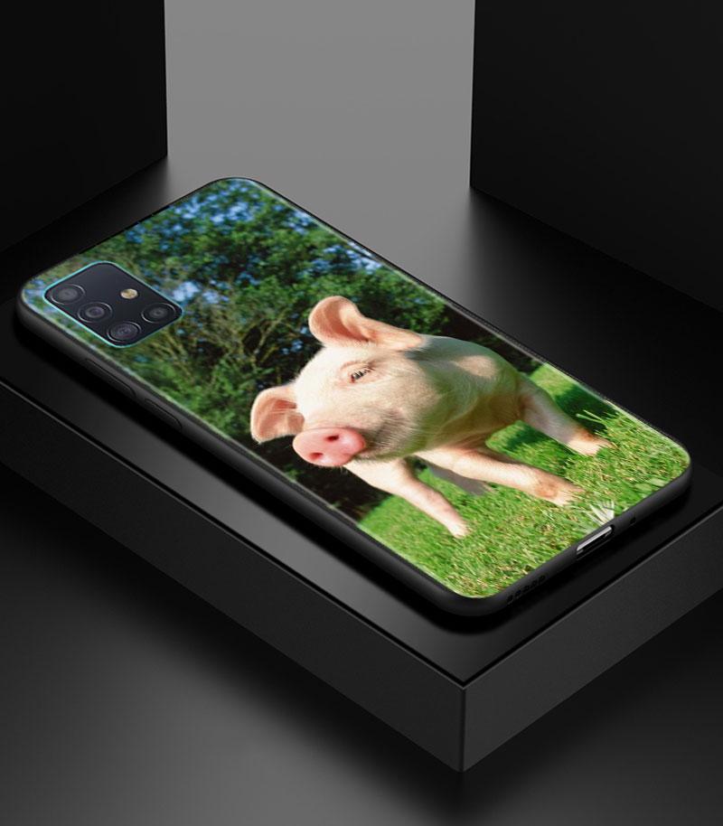 Cute Pink Pet Little Pig Phone Case for Samsung Galaxy A51 A71 A21S A12 A11 A31 A52 A41 A32 A72 A01 A22 A03S A13 5G Black Cover