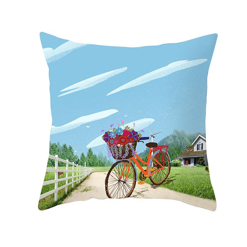 Flower and Grass Bicycle Pillow Cover for Home Ins Nordic Pillow Photo Small Fresh Cushion