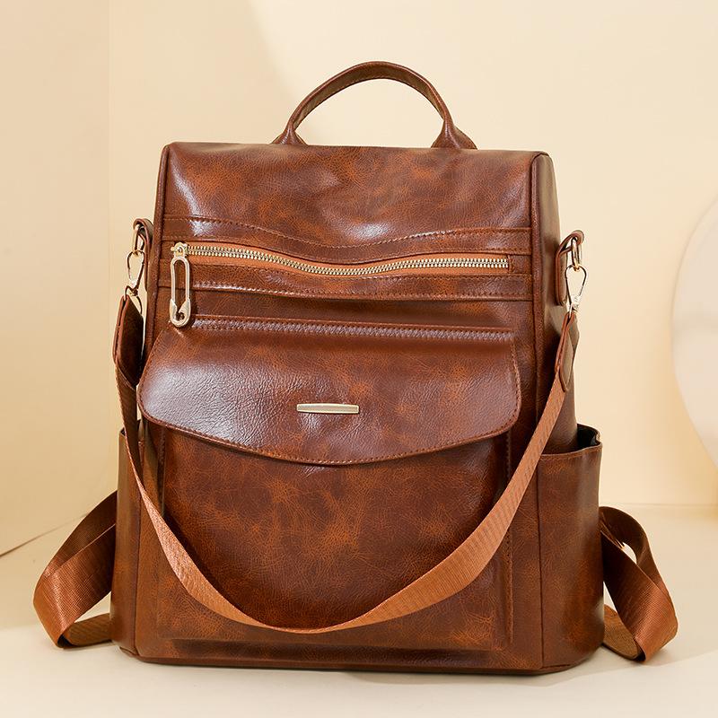 Backpack Female Retro Fashion Schoolbag PU Casual Middle-aged Backpack