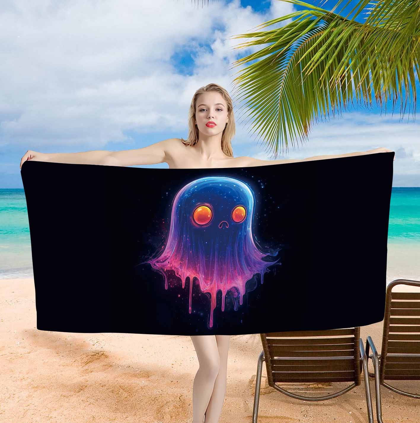 

Halloween Pumpkin Town Background Ghost Skull Blood Handprint Printed Beach Towel Home Decoration Bath Towel 75x150cm Bathroom W30*H60(CM)
