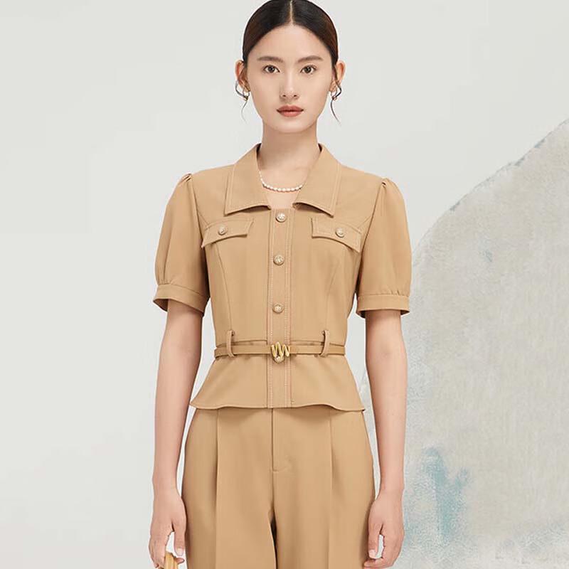 JESSIE Women s Maillard Waist-Cinching Shirt L