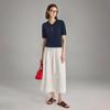 Wudao Women's Linen Blend Ribbed Polo T-Shirt