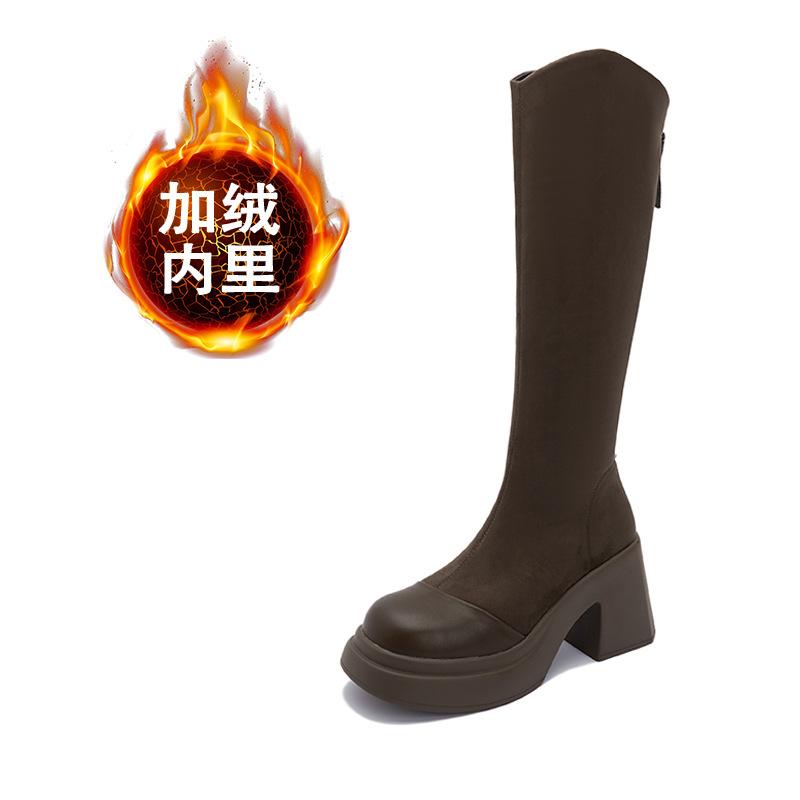 

Женские зимние бархатные термоботинки на толстой подошве 2025 взрыв маленький высокий каблук тонкие женские ботинки 40