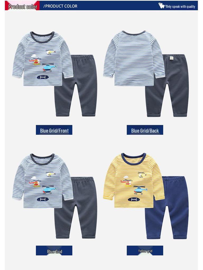 Dziecięcy Gruby Bawełniany Flanelowy Zestaw Piżamowy: Ciepła Jesienna Warstwa Bazowa z Okrągłym Dekoltem dla Chłopców