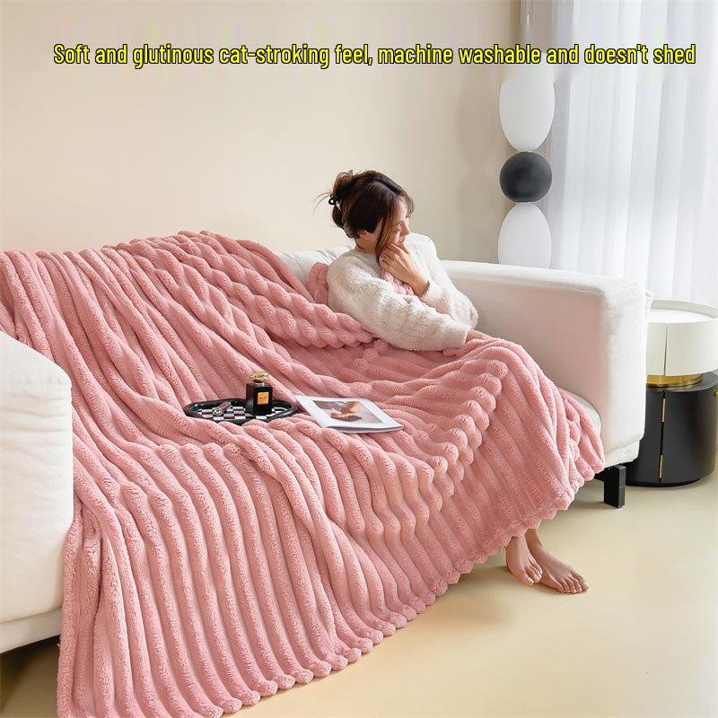Thickened Rabbit Fur & Flannel Blanket - Soft Anniversary Gift or Cozy Nap Throw