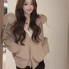 Korean Fur Collar Hooded Sweater Jacket: Women's Winter Fashion, Loose Long Sleeve, Zippered Knit Cardigan.