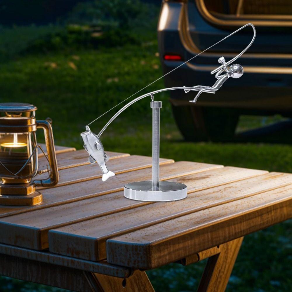 Desk Ornament The Fisherman Balancing Sculpture Metal Fishing Statue  for Home & Office Decor