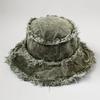 Bucket Hat Letter Print Label Basin Hats Stylish All-Match Lightweight Fisherman Hats-Daily Wear Matching And Shading Raw Hem Denim