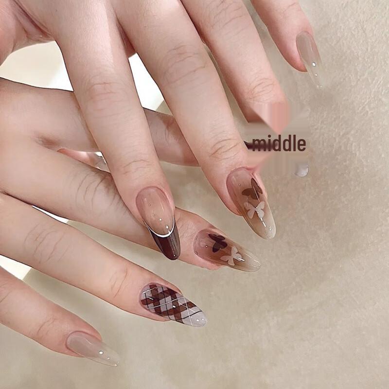 Autumn/Winter Plaid Butterfly Almond Press-On Nails
