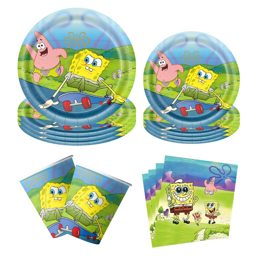 SpongeBob Birthday Party Disposable Tableware Set: Plates, Cups, Napkins, Cartoon Decorations for Girls