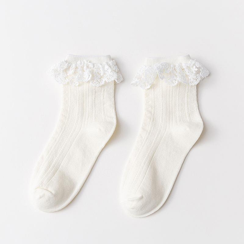 Styl Lolita japońskie Kawaii damskie skarpetki śliczne plisowane skarpetki z falbanką solidna biała czarna siatka koronkowe dziewczęce słodkie krótkie skarpetki w stylu Harajuku