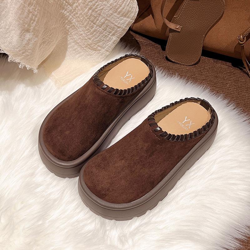 Muffin Thick-soled Heightening Boken Shoes Bag Head Half Slippers Women's 2025 Autumn New Wear One-pedal Boken Slippers
