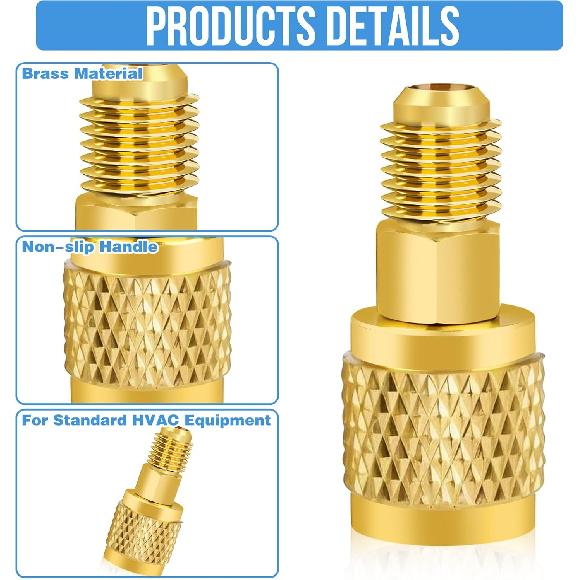 2Pcs R32 R454B Refrigerant Brass Adapter, 1/4 Inch Female To 1/4 Inch Male Reverse Thread Fitting Compatible with R-454B/R-32 Tanks Split Systems |