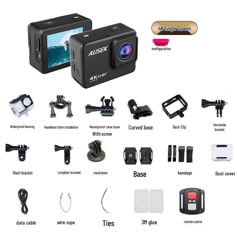 4K Sports Action Camera with Anti-Shake, Touchscreen, Wireless Connectivity, for Cycling & Fishing