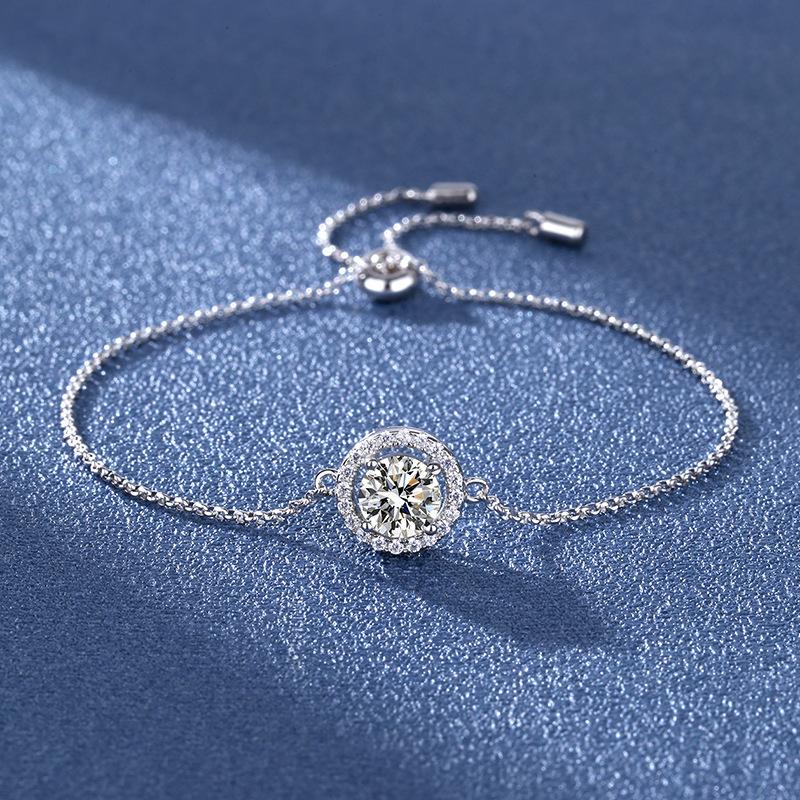 Brățară din argint S925 Mosang Diamond rotund Mosang Diamond 1 carat Pt950 Platină Femei