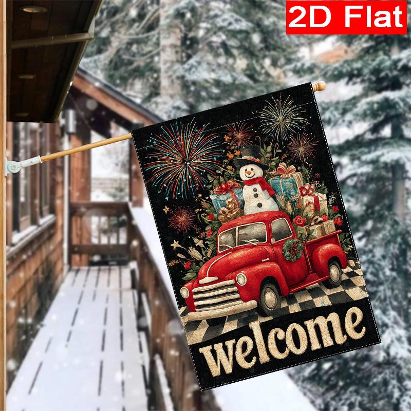 GD-DQ09050076-1pc Truck Christmas Buffalo Grid Welcome Christmas Garden Flag_4 (1)- Outdoor Garden Flag Double-sided Home Decoration Courtyard Decorat