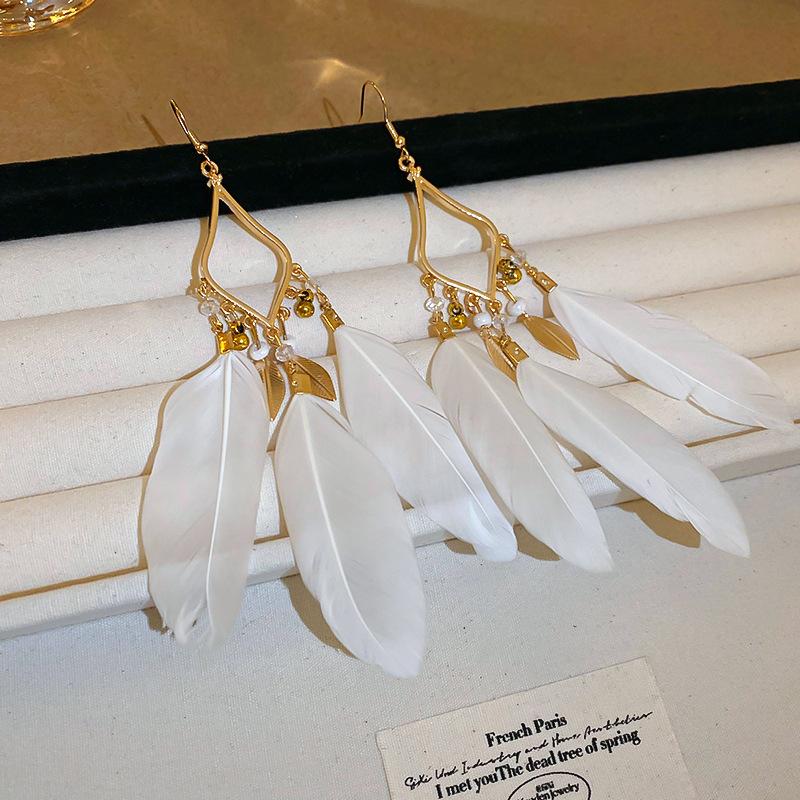 Bohemian water droplets crystal rice beads fringed ear hooks retro ethnic style earrings fashion vacation style earrings
