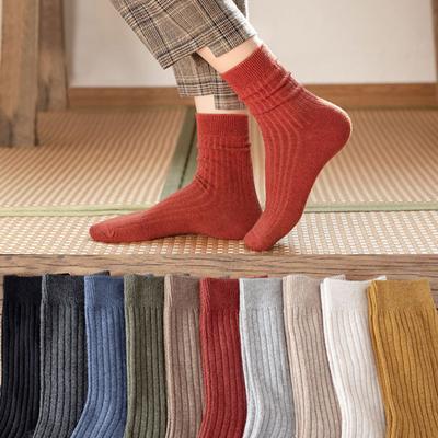 1 Pair Women Socks Mid-tube No Odor Japanese Style Solid Color High Elasticity Anti-slip