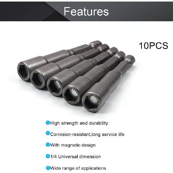 Utoolmart 1/4" Quick-Change Hex Shank 7mm Magnetic Nut Setter Driver Drill Bit, 65mm Length, Metric 10pcs