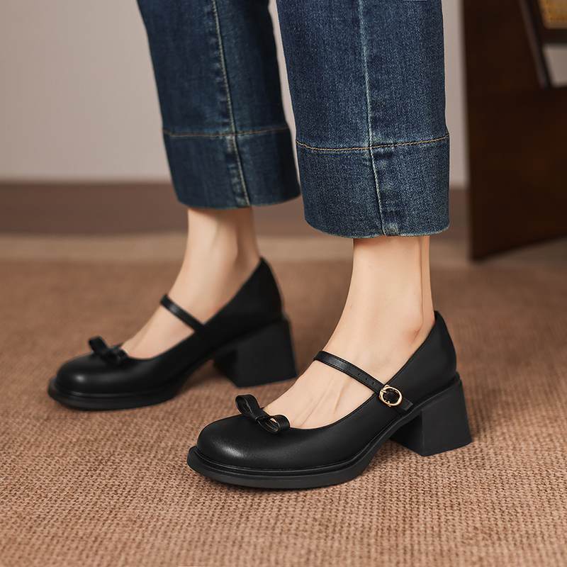 Krazing Pot Microfiber Round Toe Thick Med Heels Spring Summer Shoes Big Size 43 Butterfly-knot Women Platform Pumps 34 чёрный 5490₽