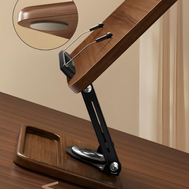 Wood 360-degree Rotating Adjustable Reading Stand with Hidden Spring Clip and Storage Groove
