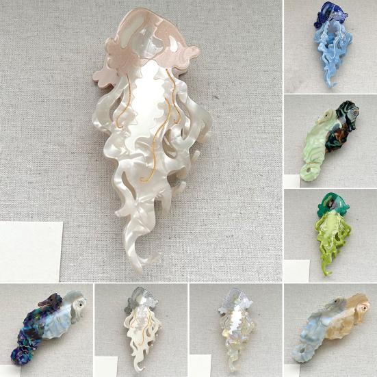 Women Hair Claw Ocean Series Dolphins Whales Shape Acetic Acid Hair Clip Large Size Back Head Hair Claw