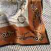 Retro chain horseshoe buckle printed silk scarf women's 111 mulberry silk 61cm square scarf neck protection small scarf