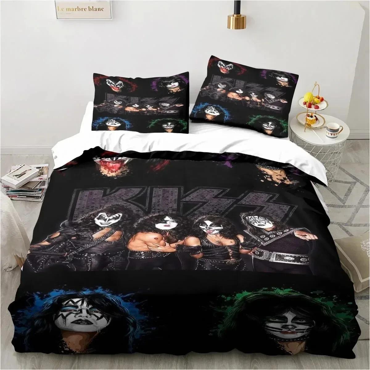 

3D-принт Rock Band KISS Band Комплект постільної білизни Підодіяльник Постільний комплект Підодіяльник Наволочка Підодіяльник king Queen Size Постільна білизна для дорослих хлопчиків AU Single 140x210cm