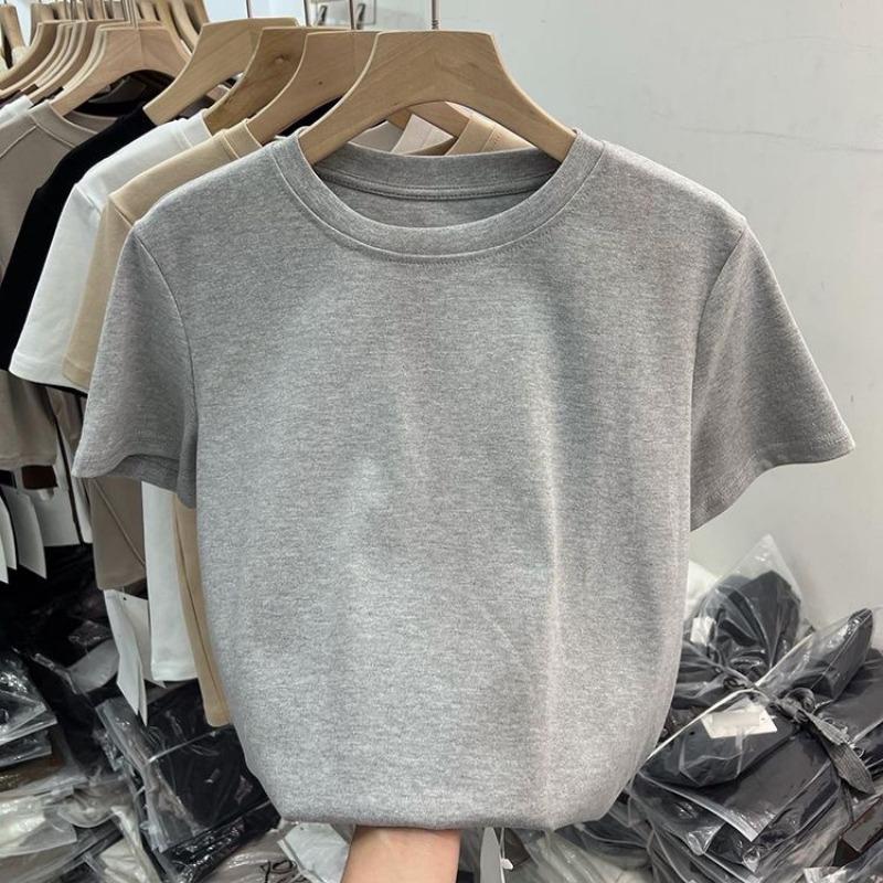 Women's Fashion Casual Summer Spring Solid Color Print Short Sleeve O-Neck Blouses Shirts