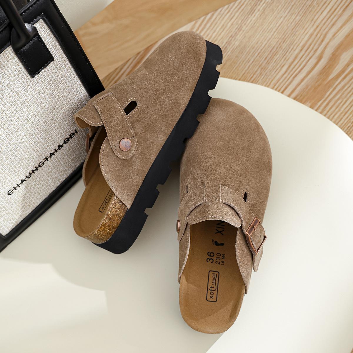 

Thick-soled 5 cm Boken shoes cowhide cow anti-velvet 2025 new new short height increase bag head half slippers outer wear 33