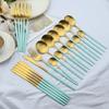 Matte Summer Mint Green Gold Spring Picnic Cutlery Set Stainless Steel Dinnerware Set 24Pcs Knife Fork Spoon Tableware Set Kitchen Dinner