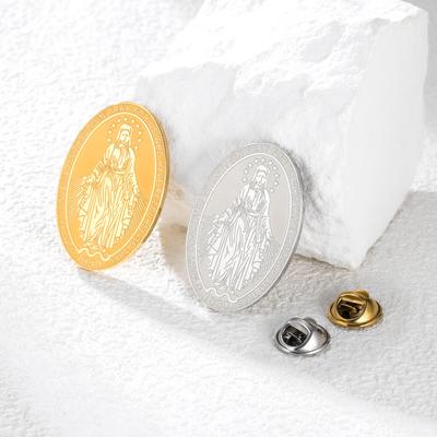 LIKGREAT Virgin Mary Portrait Brooch Stainless Steel Christian Faith Jewelry Pin 24*36mm Christian Faith Amulet Brooch Gift