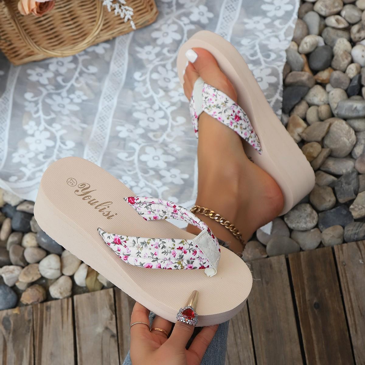 

Fashion Women s Flower Pattern Fashion Flip Flops Non-slip Lightweight Beach Platform Slippers Women s Footwear Breathable Open Toe 36
