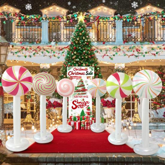Inflatable Candy Cane Christmas Lollipop Decor 47.2 Inch PVC Outdoor Indoor Party Decoration Festive Photo Prop for Yard Home Store