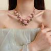 Pearl Rose Flower Necklace Rhinestone Women Jewelry Temperament Stud Earrings  Vacation