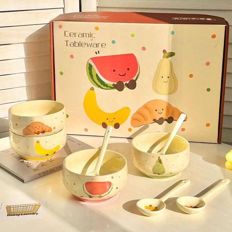 Ru Han Ceramic Underglaze Fruit Croissant 10-Piece Dinner Set