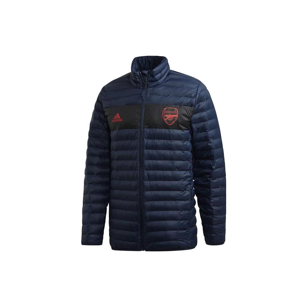 Adidas Color Block Logo Print Stand Collar Quilted Cotton Jacket Men Jacket Navy-Blue EH5624