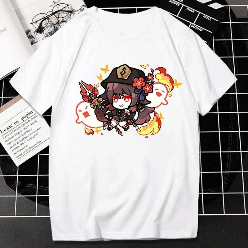 Nuovo Gioco Genshin Impact T-Shirt Donna Unisex Kawaii Top Classici Giochi Personaggio Stampa Grafica Top Harajuku Cartone Animato Streetwear Maglietta