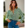 2024 Elegant Black Striped Printed Long-sleeved Shirt For Women Fashion Lapel Button-down Shirt Temperament Office Cardigan