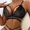 2 Pcs/Set Bra Briefs Set See-through Lace Embroidery Hollow Out Multi Straps Solid Color Thin High Waist Night Honeymoon Valentines Day Underwear Set