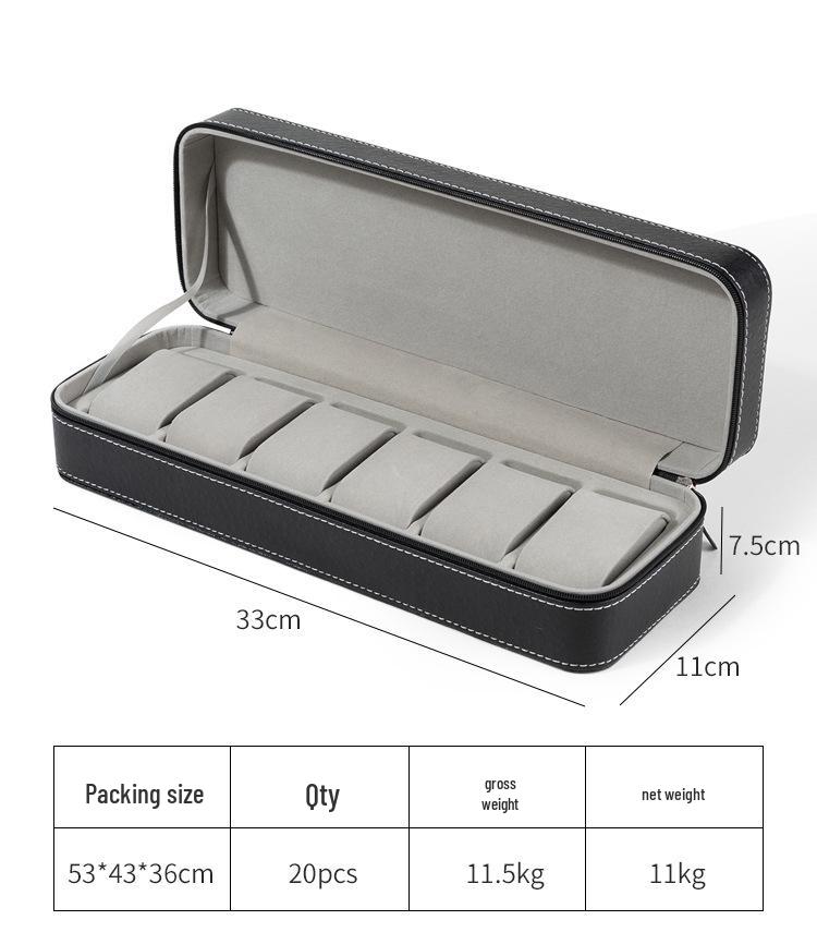 Portable Black and Blue-Gray Leather Zipper Watch Box with 6, 10, or 12 Slots - Flip-Top Jewelry Storage