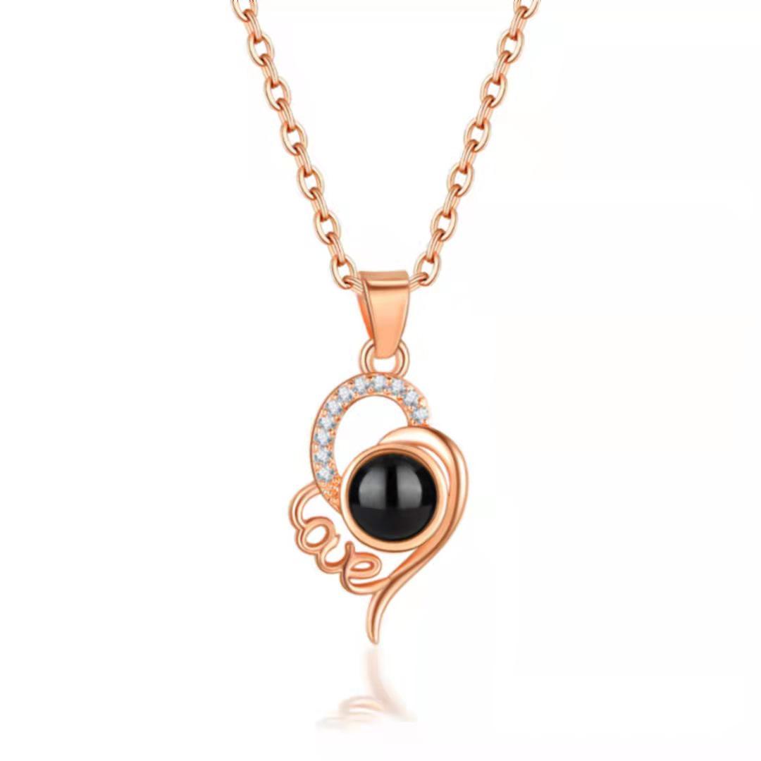 100 Languages  I Love You  Projection Necklace - Women s Stylish Fade-Resistant Heart Design