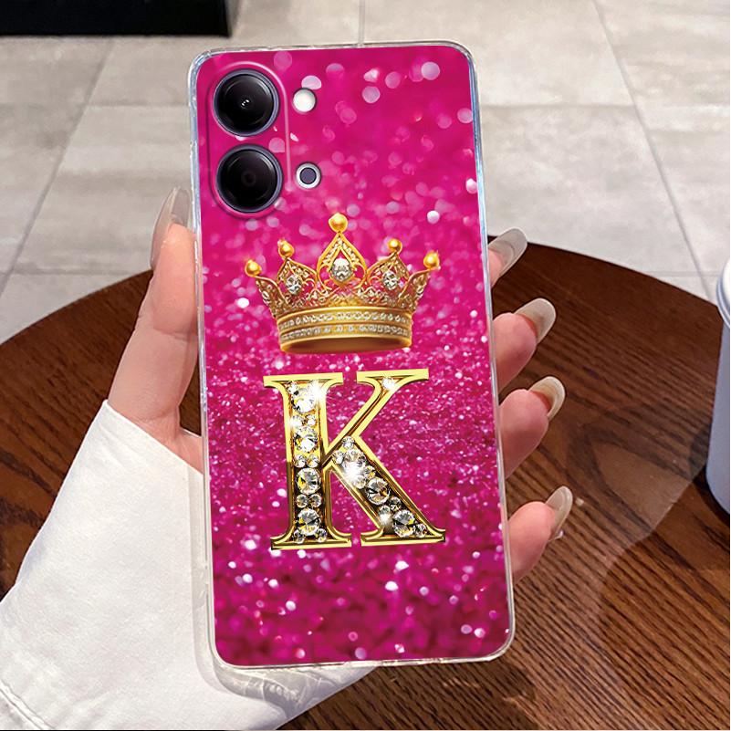 Case For Vivo Y05 4G/Y11D 4G/Y11 5G/Y21 5G Transparent TPU Shockproof Soft Casing Lucky A-Z Letters Crown Pattern Couple Shell
