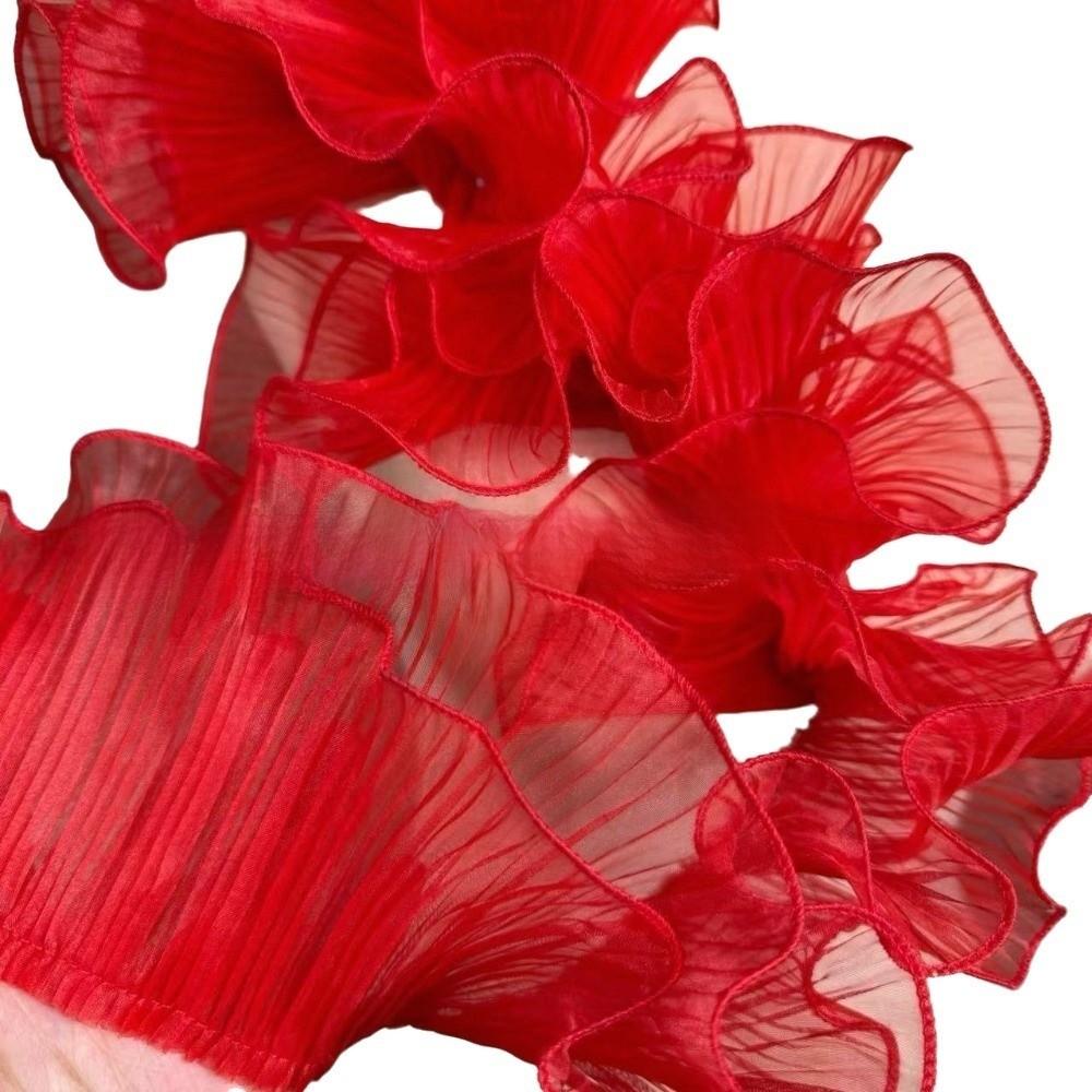 1 Yard gefalteter Stoff Magische Farbe Rüschenfalten Meerjungfrauen Spitze Doppellagig Rosenblumenmuster Laser-Farbverlauf Spitze