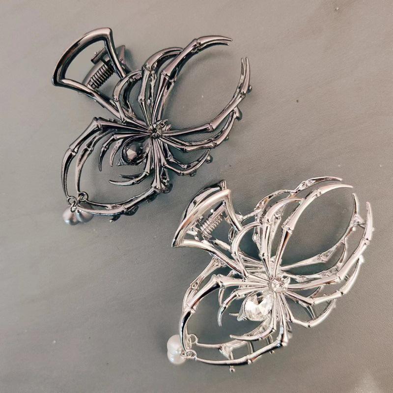 1Pc Halloween Black Spider Hair Claw Clips With Pearl Charm Design,Metal Gothic Punk Hair Clips Strong Hold Hair Accessories