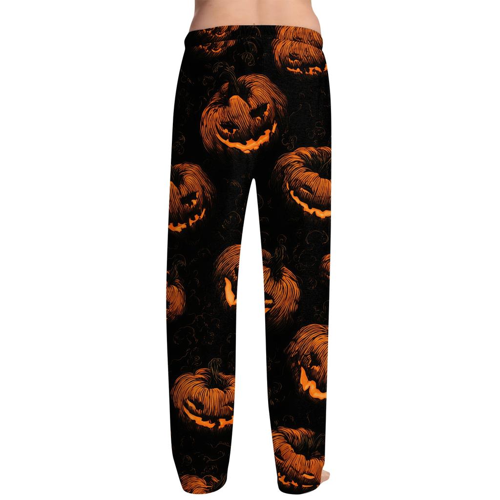 Men's Halloween Printed Drawstring Pajama Pants - Comfortable Sleepwear with Fun Halloween Pattern for Lounging and Sleeping At Home