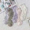 5 Pairs of Women's Summer Super Thin Polka Dot Cotton Sole Anti Hook Embroidered Clear Crystal Stockings