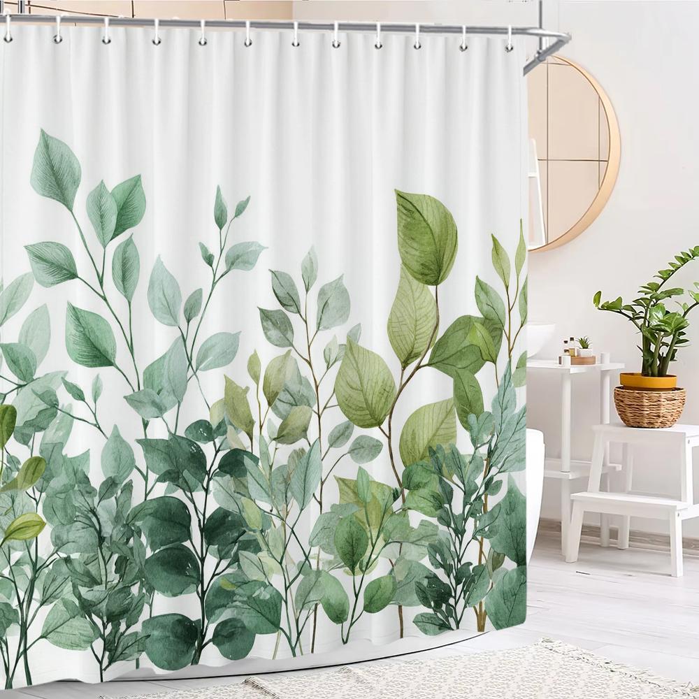 

Green Plants And Leaves Tropical Leaf Shower Curtain, Bathroom Decorative Shower Curtain, Print Fabric Home Curtain With Hooks W60H190(CM)-1 Pcs