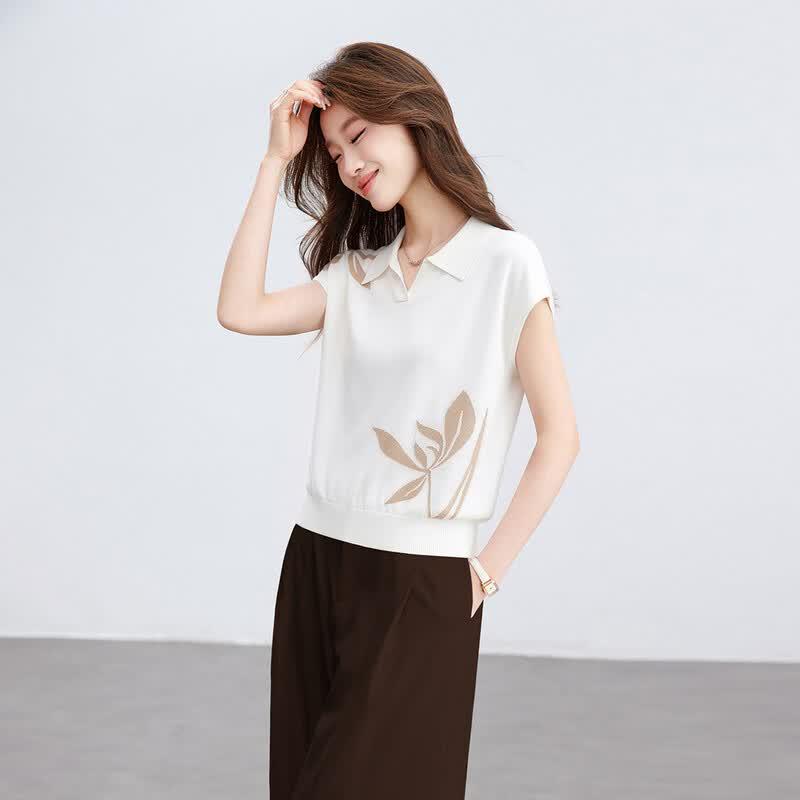 Srcr Women's Silk Blend Jacquard Knit Lapel T-Shirt